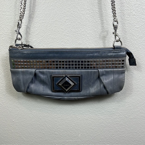 Marciano Leather Shoulder Bag Clutch Chunky Chain Studded Gray - Picture 1 of 15